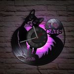 Smotly Vinyl wall clock, cute cat themed wall clock with LED night light function is a wall clock gift for pet lovers. (With light)