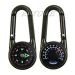 Lily Brown Outdoor Multifunctional Hiking Metal Carabiner Compass Thermometer Keychain Metal Carabiner Keychain