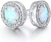 Created Opal Earrings for Women | Barzel 18K White Gold Plated Created Opal Stud Earrings Halo Cut (White Gold)