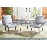 BRISHI Garden Patio Seating Chair and Table Set Outdoor Balcony Garden Coffee Table Set Furniture and 2 Chairs 1 Table Set with Cushion (Light Grey)