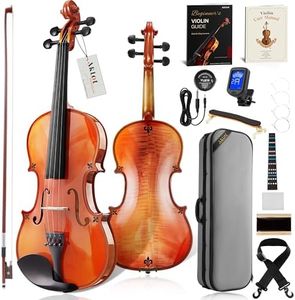 AKLOT Handcrafted Flamed Maple Violin: Full Size Glossy Fiddle, Acoustic Advanced 4/4 Violin Kit with Ebony Bow, Solid Wood Shoulder Rest, Lesson Book, Hard Case, Extra Strings, Tuner (VRT-AdvOB)