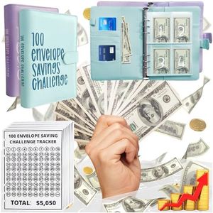 100 Envelopes Money Saving Challenge, Easy and Fun Way to Save $5,050, Budget Binder Savings Challenge Book, Savings Challenges Budget Book Binder,Budget Planner Book for Saving Money (Violet+Cyan)