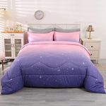 Wowelife Pink Bedding Set Twin Comforter Set for Girls 5 Pieces Glitter Galaxy Comforter Set Purple Rainbow Twin Bedding Set with Sheets Comfortable and Breathable for Kids