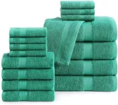 LANE LINEN Cotton Bath Towels for Bathroom - 18 PC Bathroom Towels Set - 4 Bathroom Towel Set, 6 Hand Towels for Bathroom, 8 Washcloths, Soft Turkish Towel Sets for Bathroom, Shower Towels - Emerald