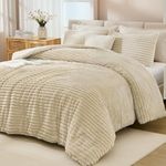 Andency Fleece King Comforter Set, 3 Pieces Beige Comforter Set for King Size Bed, Soft Warm Cream Fluffy Fuzzy Luxury Bedding Set for Winter (1 Comforter & 2 Pillowcases)