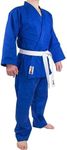 MACS Judo Single Weave Gi Kids Adults Unisex Uniform with Belt Sz 000 to 2 Elastic waist and size 3 to 8 Drawstring waist, Blue, 6(75''to79'')/260+ lbs