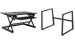 Rocelco 40" Large Height Adjustable Standing Desk BUNDLE - Quick Sit Stand Up Dual Monitor Riser - Gas Spring Assist Computer Workstation - Retractable Keyboard Tray - Black (R DADRB-40-FS)