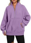 AUTOMET Women's Half Zip Oversized Sweatshirts Fleece Pullover Long Hoodies Casual Mock Turtleneck Sweaters with Pockets Purple XL