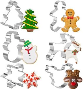 Juego de 6 cortadores de galletas navideños para niños, cortador de galletas de Navidad, árbol de Navidad, muñeco de nieve, pan de jengibre, hombre, copo de nieve, cabeza de reno, formas