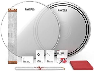 Evans Snare Drum Tune Up Kit - 14 Inch Snare Drum Heads - EC Reverse Dot and Clear Resonant Drumheads - EQ Pods - Snare Wires - Drumsticks - Maintenance Accessories