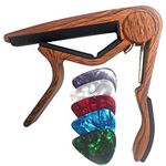 WINGO Wooden Classical Flat Guitar Capo for Nylon String Guitars-Rosewood with 5 Picks.