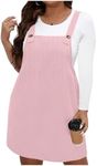 WDIRARA Women's Plus Size Corduroy Sleeveless Short Pinafore Overall Dress with Pocket Solid Pink Large Plus