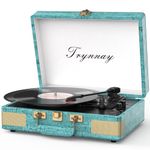 Trynnay Record Player 3 Speed Bluetooth Portable Suitcase Vinyl Player with Built-in Speakers Turntable Enhanced Audio Sound Sky Blue
