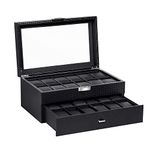 BASTUO Watch Box for Men, 24 Slots Luxury Watch Case Display Organizer, Jewelry Box with Carbon Fiber Design, Metal Buckle for Jewelry Watches, Men's Storage Holder Boxes with Glass Top