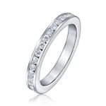 Cubic Zirconia Stackable CZ Channel Set Eternity Anniversary Wedding Band Ring For Women For Teen .925 Sterling Silver