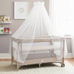 StarAndDaisy Cradle for New Born Baby Cradle/Crib for 0 to 3 Year Baby, Convertible playpen with Wheels, /Bedside Bassinet Storage Basket & Mosquito net Baby Sleeping Cradle (Beige)