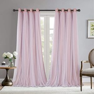 BONZER Mix & Match Blackout Curtains with Sheer Overlay Double Layer Drapes