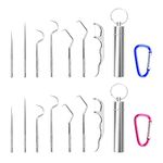 SIKAMARU 14 Pcs Stainless Steel Toothpick Cartridge with 2 Piece Carabiner, Portable Toothpicks, Reusable, Teeth Cleaner, Dental Floss, Dental Care Kit, Suitable for Outdoor Picnic, Camping, 60 grams