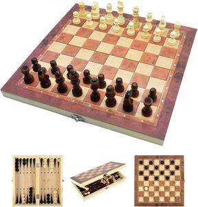 Jsdoin 3-in-1 Wooden Chess Set – Chess, Checkers, Backgammon