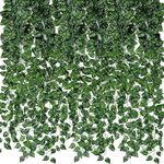 TIED RIBBONS Set of 12 Decorative Artificial Leaves Creeper Vine Money Plant Leaf Garlands (88 inch) for Wall Door Hanging Home Decor Balcony Kitchen Living Room Office Craft Decoration Items