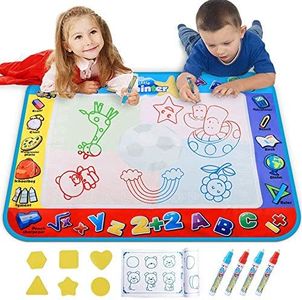 Alago Water Doodle Mat,Kids Toys Large Aqua Mat,Toddlers Painting Coloring Pad with 4 Colors,Gifts for Girls Boys Age 2 3 4 5+ Years Old,4 Pens,Drawing Molds and Booklet Included