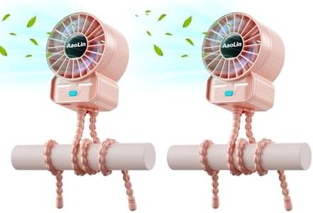 2 Pack Multifunctional Portable Stroller Fan 4 Speed 6600rpm High Speed Usb Rechargeable Personal Mini Handheld Fan Extended Tripod For Desktop Winding Kids Bed Treadmill Bike Golf Cart Outdoor Travel