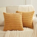 Fancy Homi 2 Packs Mustard Yellow Decorative Throw Pillow Covers 18x18 Inch for Living Room Couch Bed Sofa, Soft Striped Corduroy Square Cushion Case 45x45 cm, Rustic Farmhouse Boho Home Decor