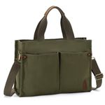 VASCHY Canvas Tote Bag for Women, Casual Sturdy Work Satchel Teachers Tote Purse with Zippers Pockets Crossbody Shoulder Bag,Green