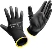 ASPRO 10 Pairs Work and Gardening Gloves - Black Nylon PU Coated Workwear Gloves for Builder, Gardener, Mechanic, Construction, Warehouse etc Size 7 (S)