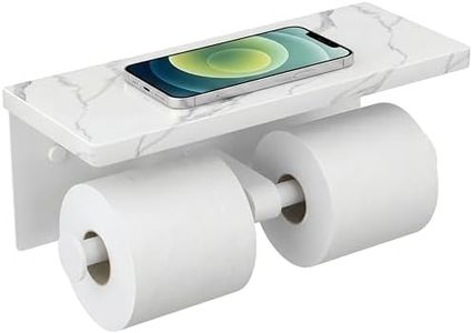 FORIOUS Toilet Paper Holder with Shelf, Marble Wall Mount Tissue Roll Holder for Bathroom, Washroom, 304 Stainless Steel Double Commercial Toilet Tissue Dispensers with Phone Shelf, White