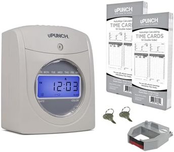 uPunch HN2500 Calculating Time Clock Bundle for Small Business: Auto Align Employee Time Clock System with 100 Time Cards, Ribbon & Keys