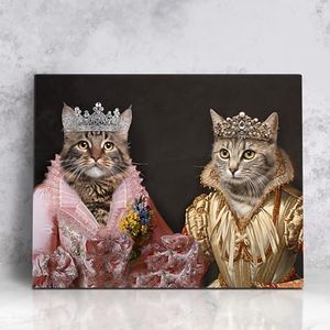 Two Royal Costumes Personalized Pets Portrait Painting of Dog and Cat Renaissance Style on Canvas Royal Pet Portrait from Photo, Wall Art Print for Home Decor, Modern Wall Decoration Funny Pet