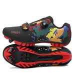 Hixingo Cycling Shoes Mens Womens, Colorful Graffiti Printing MTB Bicycle Shoes Sneaker Bike Breathable Mountain Shoes Spin Shoestring Compatible Cleat Shoe, SPD Compatible Black