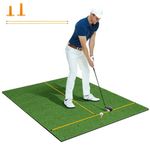 COSTWAY Golf Hitting Mat, 5 x 4 FT Artificial Turf Mat with 2 Rubber Tees and 2 Alignment Sticks, Golf Training Mat for Home Backyard Garage(27mm thick)