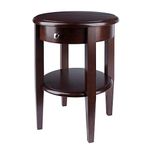 Winsome Wood Round End Table with Drawer and Shelf, Antique Walnut