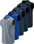 Liberty Imports Pack of 5 Men's Stretch Cool Dry Muscle Tank Tops Athletic Crewneck Sleeveless Workout Shirts, Heather Blue/Navy/Black/Charcoal/Light Gray, 5X-Large