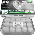 PQ Wax Ear Plugs for Sleep - 15 Silicone Wax Earplugs for Sleeping and Swimming, Gel Ear Plugs for Noise Cancelling & Ear Protection, Sleeping Earplugs with Sound Blocking Level of 32 Db (15 Pillows)