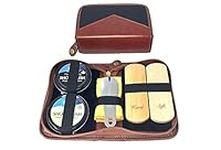 Glo-Earth Shoe Shine Kit, Shoe polish Kit, Premium Quality Travel Brush Kit Horse Hair Brush Polish Black Neutral Buff Quality Premium PU Leather Gift