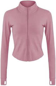 Lviefent Womens Lightweight Full Zip Running Track Jacket Workout Slim Fit Yoga Sportwear with Thumb Holes (Brick Red, Medium)