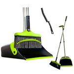 FLOORINGTON Dustpan and Brush Sets Long Broom Long Handled Dustpan & Brush Set Sweeping Brush Household Dust Pan with Soft Brush for Indoor Outdoor Brush Free Crevice Cleaning Brush (Green & Black)