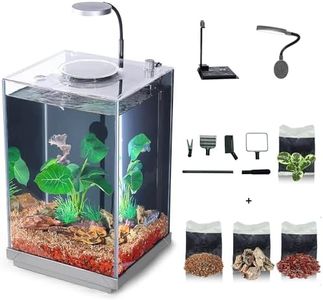 Nano Desktop Betta Aquarium 2.7 Gallon Glass Fish Tank Set, Hidden Bottom Filtration System Self Cleaning Filter Light Gravel Plant Cleaning Tool, for Small Space Easy Setup Space-Saving Design
