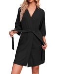 Ekouaer Robes for Women Waffle Knit Bathrobe Soft Lightweight Knee Length Loungewear Black S