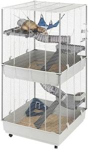 Ferplast Ferret cage FURET TOWER, vertical two floors structure, wheels and accessories are included. Varnished grey metal and plastic, 75 x 80 x h 161 cm