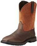 Ariat Groundbreaker Wide Square Steel Toe Work Boots - Men's Safety Toe Leather Work Boot, Brown/Ember, 14 Wide