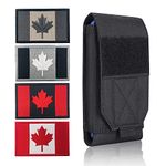Heyqie Black Tactical Molle Waterproof CellPhone Pouch Case,Heavy Duty Phone Holster Bag for iPhone 11 12 13 Pro Max Samsung S22 S21 S20 FE Note 20 A02S Less 6.7" Phone with 4 Pack Canada Flag Patch