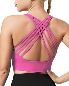QUEENIEKE Sports Bras for Women Padded Medium Support for Yoga Cross Back Strappy Free to Be Bra (Hot Pink, M)