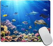 Underwater Scene with Coral Reef and Tropical Fish Mouse Pad for Office Computers&Laptop with Designs Printed, Non-Slip Rubber Base Mousepad Gaming Mouse Pads,9.5x7.9x0.12 Inch