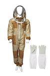 MS Professional 3 Layer Bee Suit Apiarist Ventilated Beekeeper Protective Suit with One Pair Gloves Apiary Beekeeping Suit Bee Sting Proof Suit with Fencing Veil, Khaki, X-Large