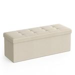 SONGMICS Storage Ottoman, Foldable Small Ottoman Foot Rest, 38 x 110 x 38 cm, Cube Ottoman with Storage, Load up to 300 kg, for Living Room, Bedroom, Entryway, Cream White LSF077W51