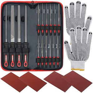 Hi-Spec 16 Piece Metal Hand & Needle Files Tool Set Kit. Large & Small Mini T12 Carbon Steel Flat, Half, Round, Triangle Files. Complete in a Zipper Carry Case